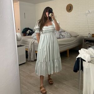 Puff Sleeve Poplin Midi Dress